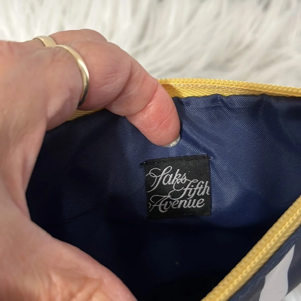 Saks Fifth Avenue blue and white striped makeup bag